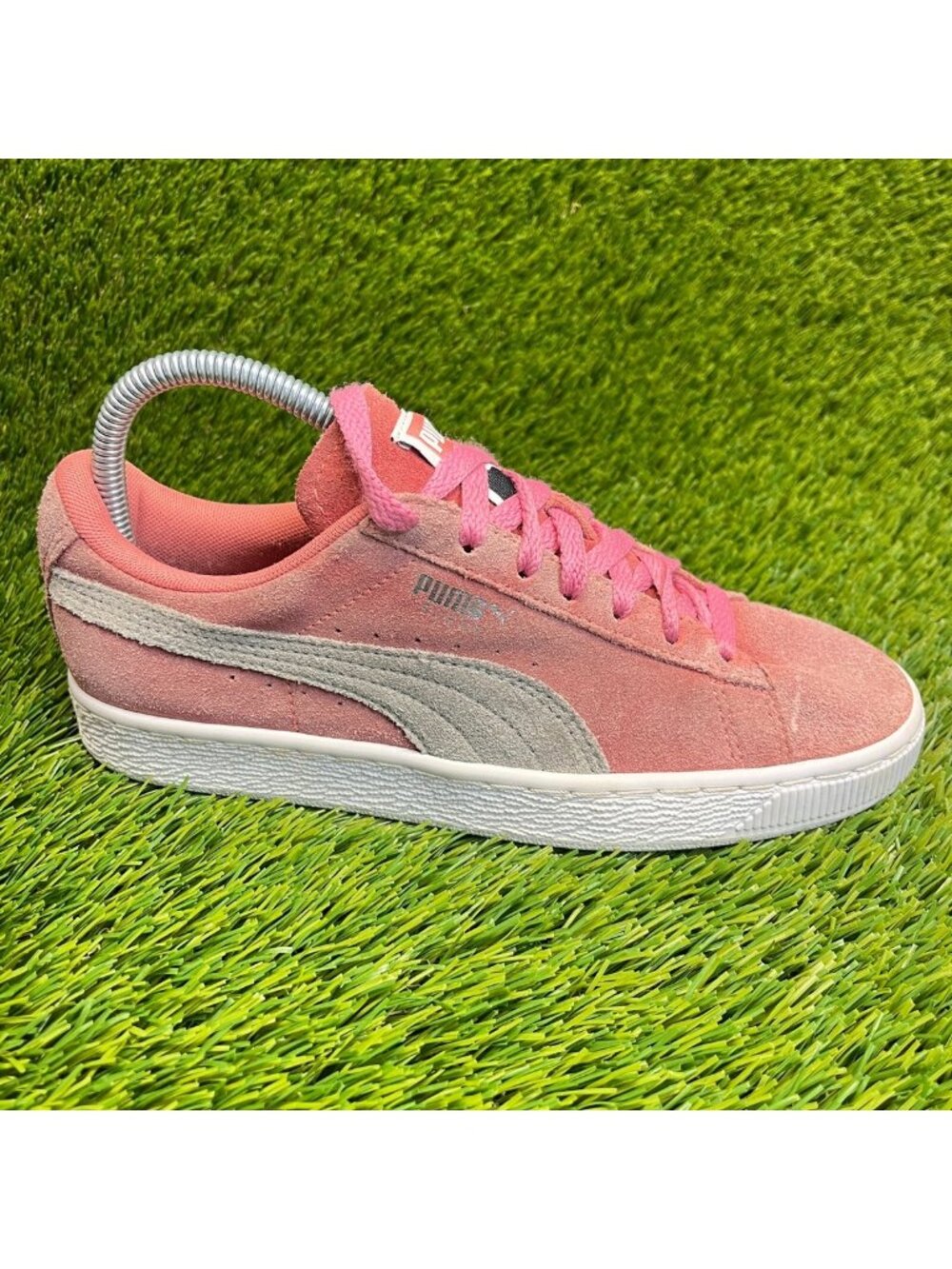 Puma Suede Classic Womens Size 7 Pink Gray White Casual Walking Shoes Sneakers